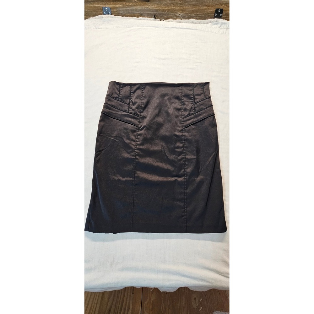 XOXO Womens Black Satin Pleated Hem Pencil Skirt 13/14 High Waist Knee Length